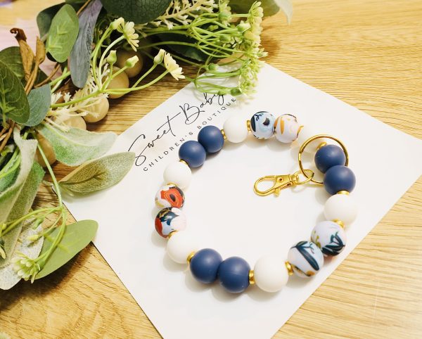Navy Floral Wristlet